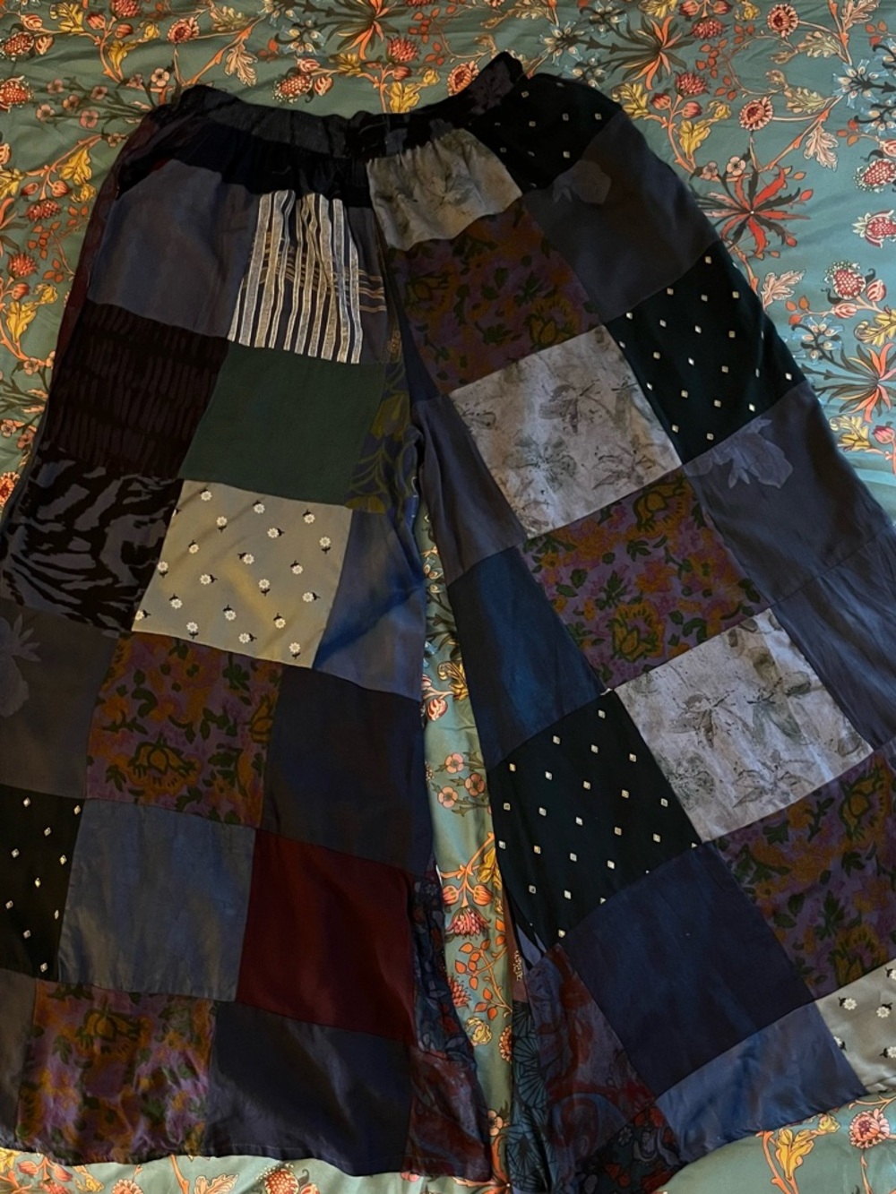 ADVANCE One-Size Elastic Waist Festivsl Boho Pants-Patchwork!